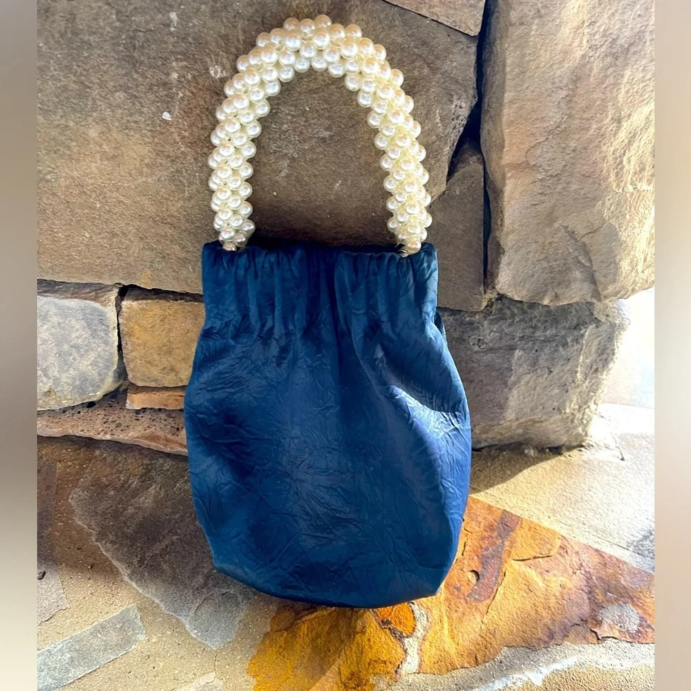 NWT Zara Blue Pearl Handle Wrinkled Crossbody Bag